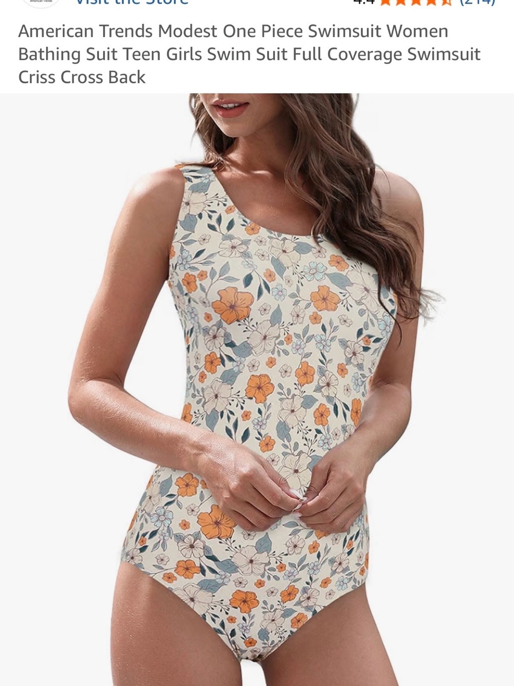 Floral One-Piece Swimsuit – Cream with Orange & Green Floral Print